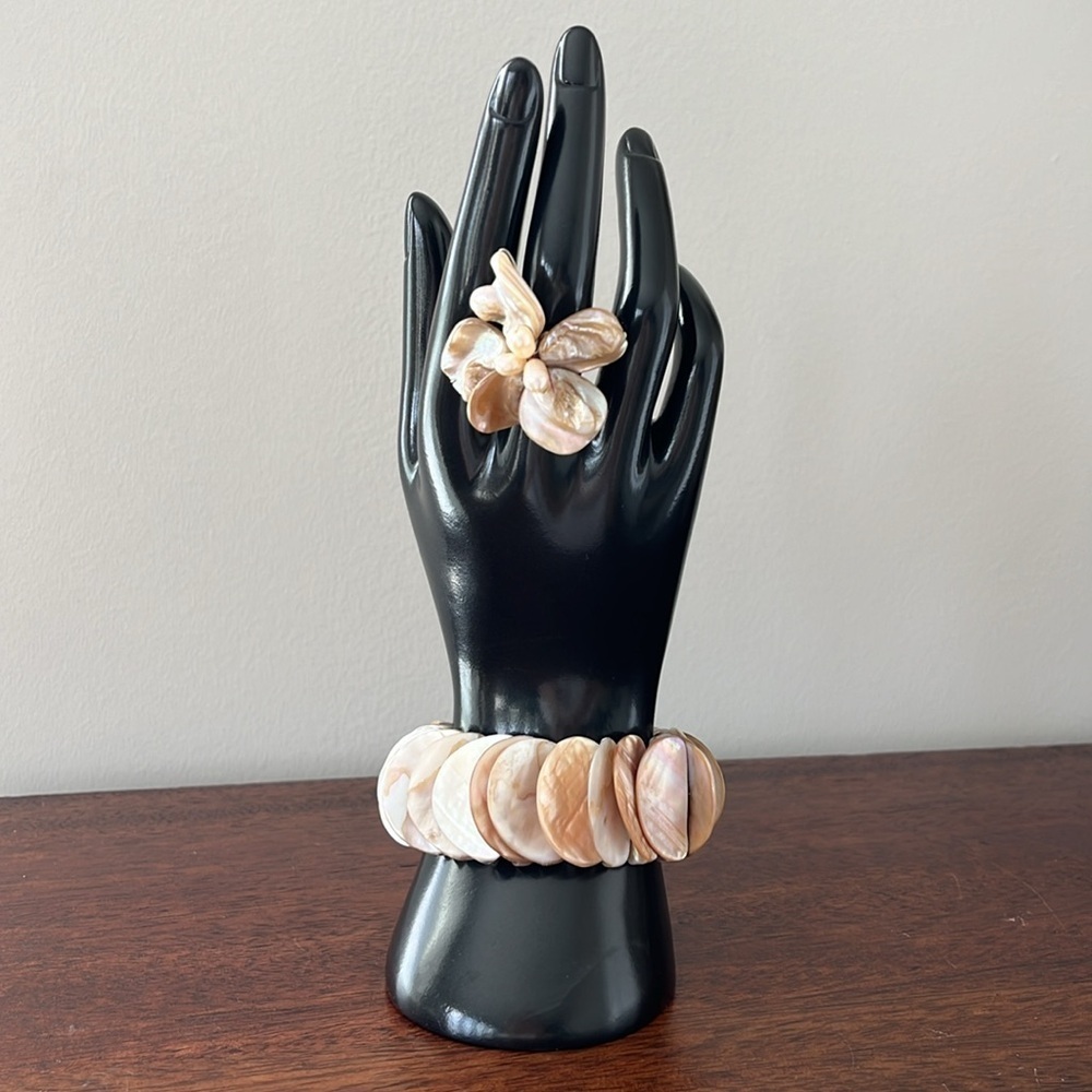 Vintage Abalone summer beach natural shell bracelet flower ring set